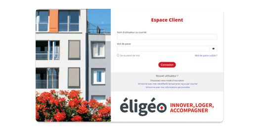Aperçu de l'interface d'accueil de l'espace client éligéo
