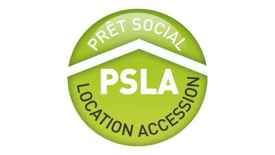 Logo rond vert avec l’inscription « Prêt Social Location Accession (PSLA) »
