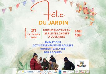 Affiche de la Fête du Jardin à Coulaines, autour du jardin partagé en hiver.
