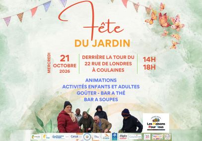 Affiche de la Fête du Jardin à Coulaines, autour du jardin partagé en hiver.